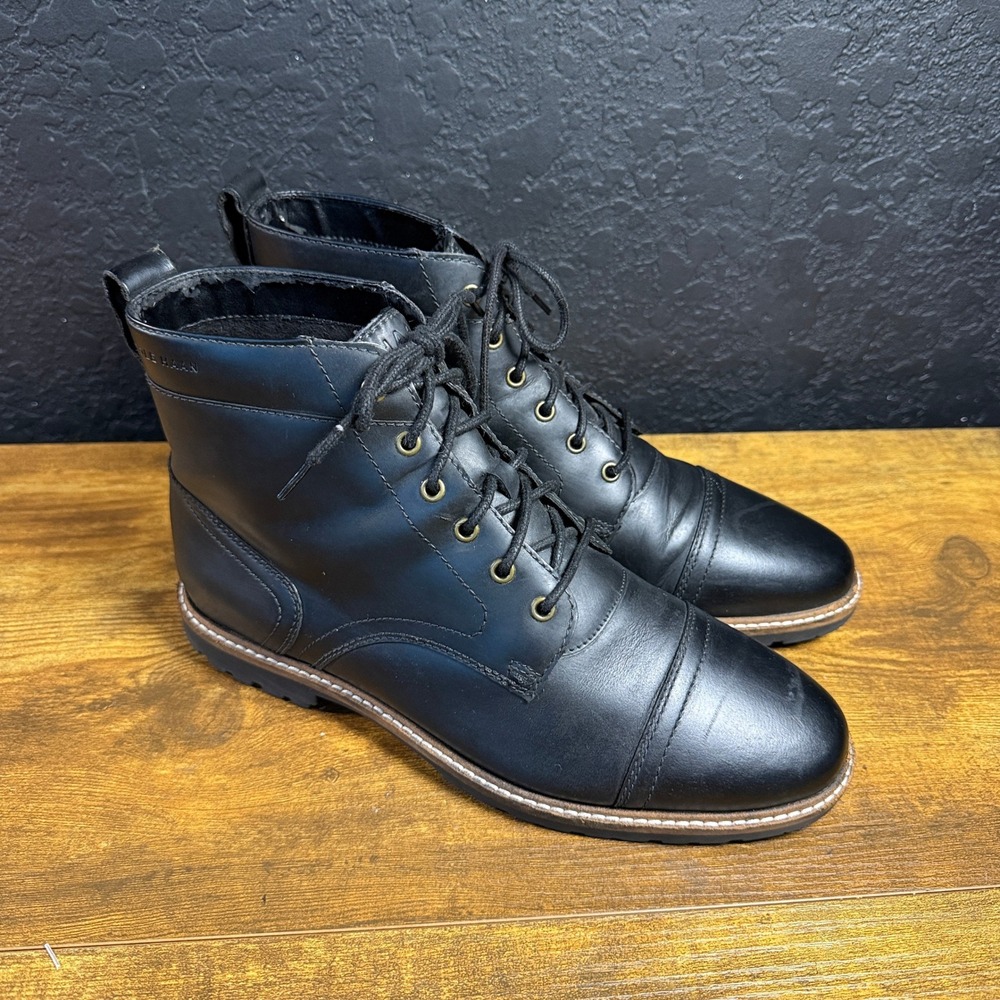 Cole Haan Nathan Cap Boot C30082 Black Leather Ankle Boots Mens Size 8 M